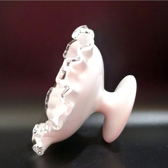 VTG Fenton Silver Crest Milk Glass Pedestal Compote Ruffled Clear Crimped Candy - Picture 5 of 6